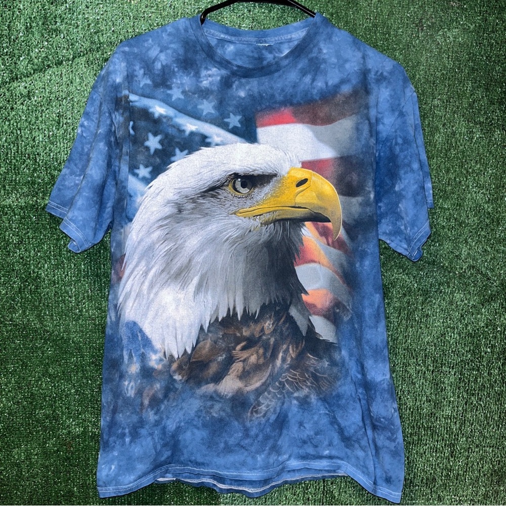 vintage Y2K Big Print American Eagle Tie Dye Shirt L USA Nature Patriotic